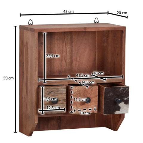 Rootz Floating Spice Rack - Small Design with Drawers - Wall Hanging Shelf - Solid Acacia Wood - 45x50x20 cm