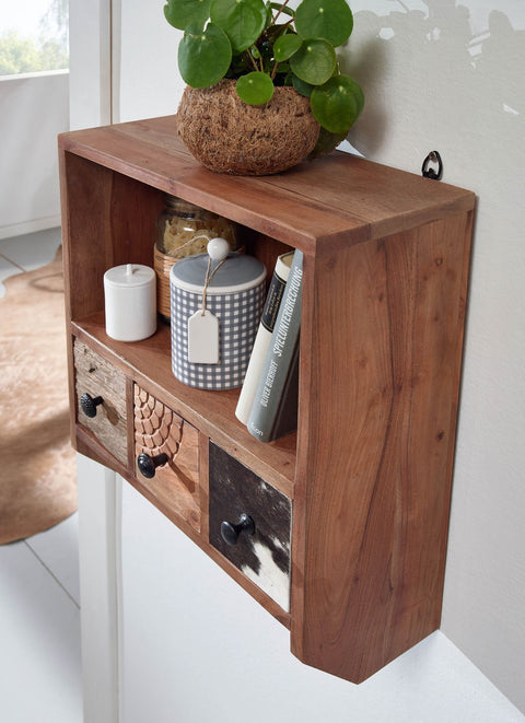Rootz Floating Spice Rack - Small Design with Drawers - Wall Hanging Shelf - Solid Acacia Wood - 45x50x20 cm