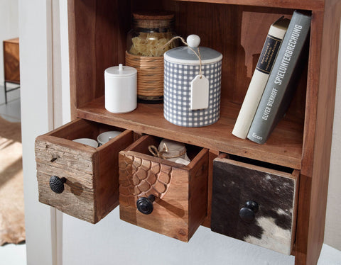 Rootz Floating Spice Rack - Small Design with Drawers - Wall Hanging Shelf - Solid Acacia Wood - 45x50x20 cm