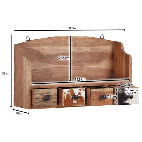 Rootz Floating Spice Rack - Small Design with Drawers - Wall Hanging Shelf - Solid Acacia Wood - 60x36x18 cm