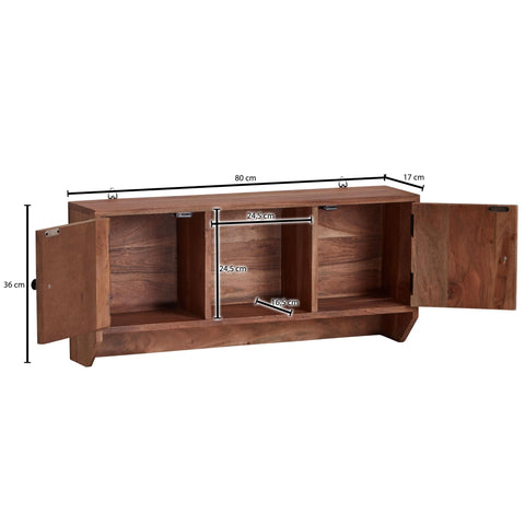 Rootz Wall Hanging Kitchen Shelf - Small Design with Doors - Floating Spice Rack - Solid Acacia Wood - 80x36x17 cm