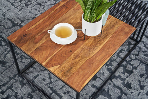 Rootz Coffee Table - Rectangular Design - Industrial Style - Large End Table - Solid Wood & Metal - 90x55x40 cm
