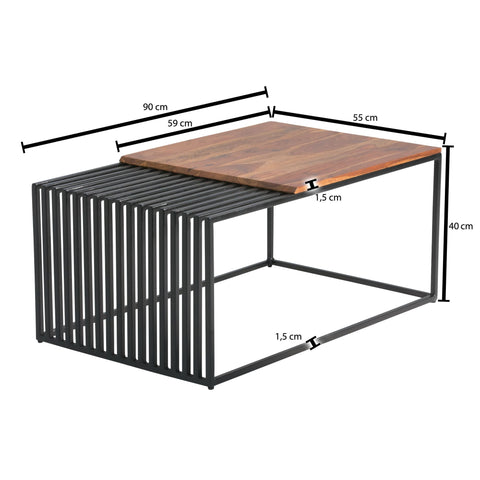 Rootz Coffee Table - Rectangular Design - Industrial Style - Large End Table - Solid Wood & Metal - 90x55x40 cm