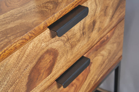 Rootz Industrial Design Bedside Table - 2 Drawers - Storage Space - Solid Sheesham Wood & Metal - 50x40x51 cm