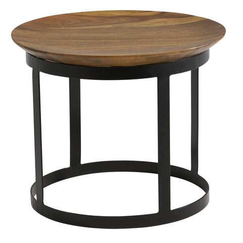 Rootz Industrial Side Table - Round Small Coffee Table - Modern Living Room Table - High Coffee Table - Solid Sheesham Wood-Metal - 52x52x44cm