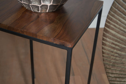 Rootz Beistelltisch 3er-Set Sheesham Massivholz – Satztisch aus Metall quadratisch – Wohnzimmertisch Anbautisch Industrial – 3-teiliger Couchtisch Wohnzimmer – Holztisch Blumenhocker 