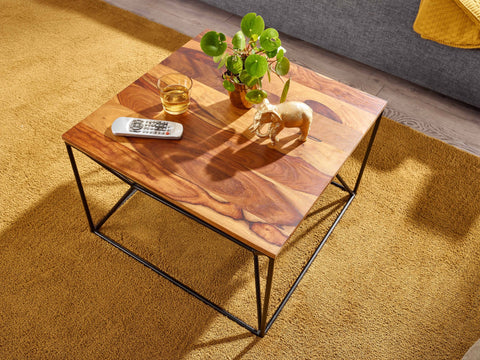 Rootz coffee table 60x60x40 cm solid sheesham wood - metal living room table - Industrial coffee table with storage - Lounge table with storage compartment - Coffee table side table Square