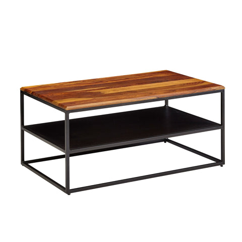 Rootz coffee table 85x55x40 cm solid sheesham wood - metal living room table - Industrial coffee table with storage - Lounge table with storage compartment - Coffee table side table Rectangular