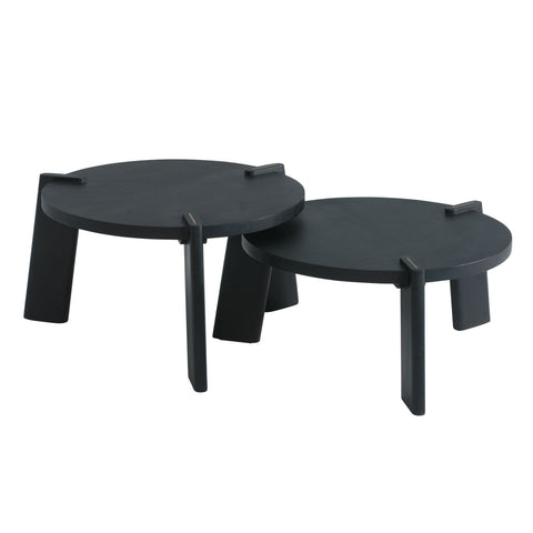 Rootz Design Couchtisch 2er Set Mango Massivholz Wohnzimmertisch schwarz – Satztische Holztisch runder Beistelltisch – Tischset 2-teiliger Couchtisch Holz