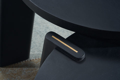 Rootz Design Couchtisch 2er Set Mango Massivholz Wohnzimmertisch schwarz – Satztische Holztisch runder Beistelltisch – Tischset 2-teiliger Couchtisch Holz