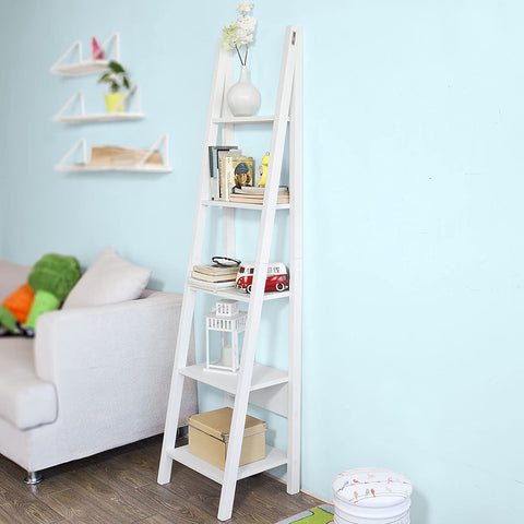 Rootz White Modern 5 Tiers Ladder Shelf, Storage Display Shelving Wall Shelf Bookcase
