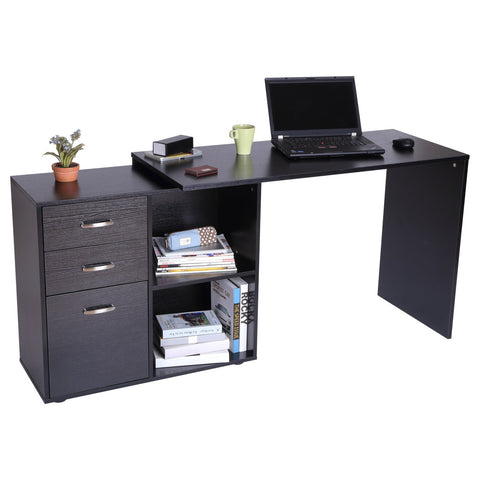 Rootz Desk - Computer Table - Corner Desk - Adjustable - Processed Wood - Storage Space - Drawers - 117 x 83.5 x 76 cm - Black