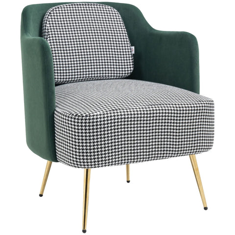 Rootz Armchair - Wing Chair In Retro Design - Velvet Look - Green + Black + White + Gold - 65 cm x 65 cm x 78 cm