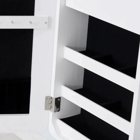 Rootz Jewelry Cabinet - Led Jewelry Cabinet - Interior Mirror - Mirror Cabinet - Foldable Shelf - Standing Mirror - White - 146cm