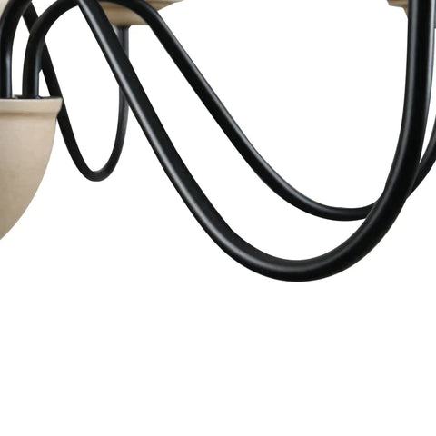 Rootz Chandelier - Hanging Lamp - 6 Lights - Pendant Light - Pendant Light With Glass - Steel - Black/Wood - 60 x 60 x 105 cm