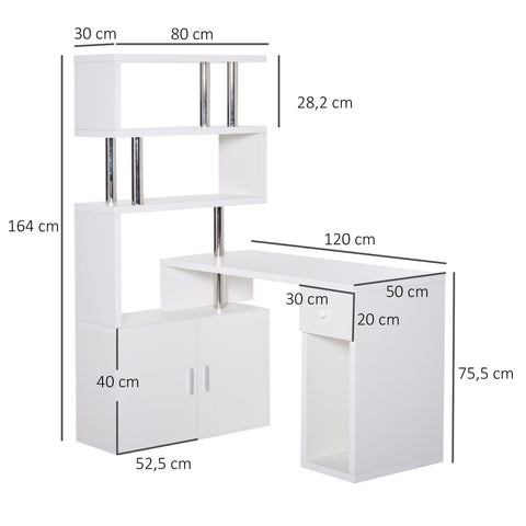 Rootz-Schreibtisch – verstellbar zum Eckschreibtisch – L-förmig – Stauraum – Computertisch – Edelstahl – Weiß