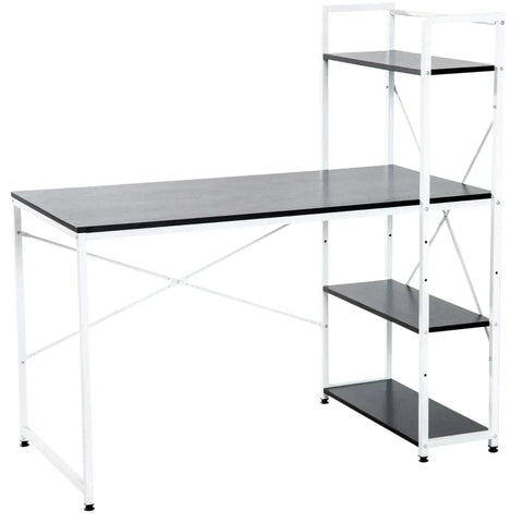 Rootz Desk - Computer Table - Computer Workstation - Office Table - With Shelf - Study Table - White/Black - 120x64x121cm