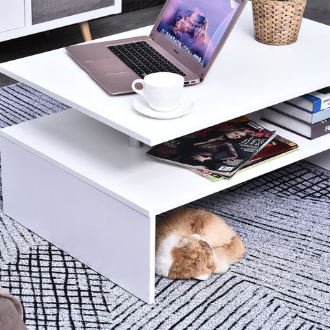 Rootz Coffee Table - Side Table - Storage Space - 90 x 60 x 42 cm - Processed Wood - Aluminum - White