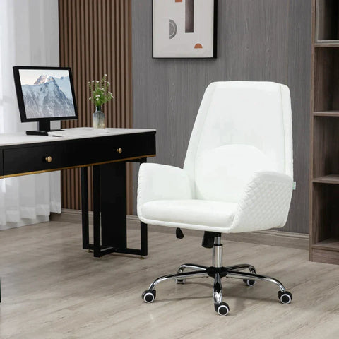 Rootz Office Chair - Height Adjustable - 5 Swivel Castors - White - 69 cm x 64 cm x 112 cm