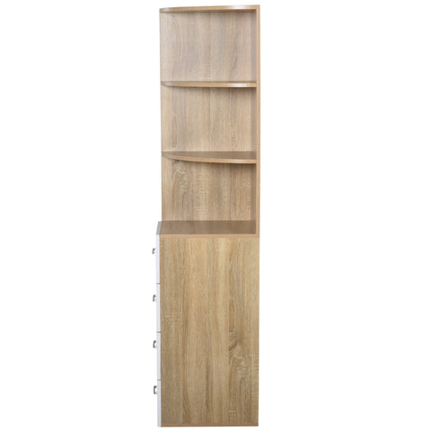 Rootz Bookcase - 3 Levels - 4 Drawers - Processed Wood - Melamine - 40 x 40 x 170 cm - Natural - White