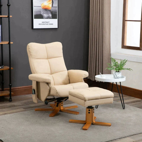 Rootz Massage Chair - Relaxation Chair - With Reclining Function - Massage Chair - With Footstool - Tv Chair - Ergonomic Chair - Cream White - 80 x 86 x 99 cm