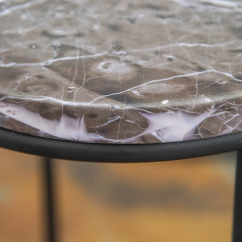 Rootz Bloemenstandaard - Set van 3 Metalen Plantenstandaard - Marmereffect - Plantenkruk - Bloempot - Plantenkruk voor Bloempot - Zwart + Grijs - Ø22 x 30.5H cm