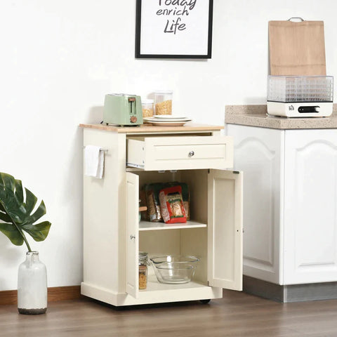 Rootz Kitchen Trolley - Rollable - Serving Trolley - Kitchen Trolley With Height-adjustable Shelves - Kitchen - Living Room - Dining Room - MDF - Country Style - Cream White - 63 x 45.5 x 91.5 cm