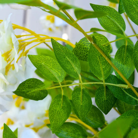 Rootz Kunstplant met Witte Blauweregen Decoratie - 1,65 m Kunstplanten in Pot - Kunstboomdecoratie - Kunststof - Cement - Wit + Groen - 24 x 24 x 165 cm