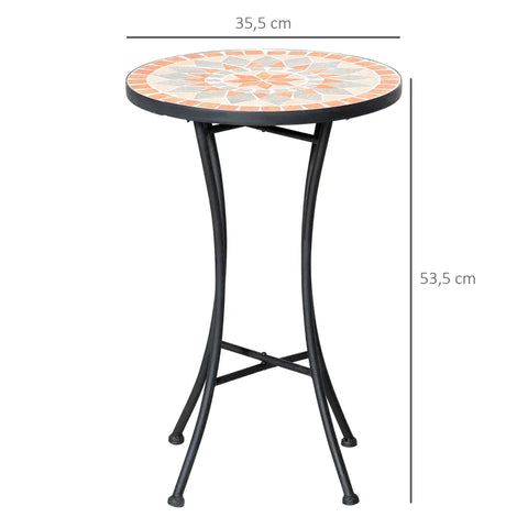 Rootz Garden Table - Side Table - Flower Stool - Plant Stool -  Round Weatherproof Flower Stool - Ceramic/Iron - Yellow/Grey