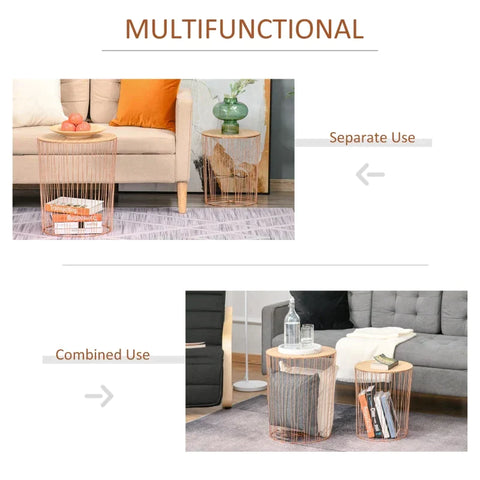 Rootz Side Table - Bedside Table - Bedroom Stand - Side Table Set - Rose Gold