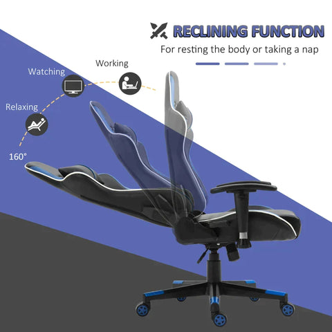 Rootz Gaming Chair - Office Chair - Desk Chair - Headrest - Lumbar Cushion - Adjustable Handle - Blue/Black - 70 x 60 x 128-138 cm