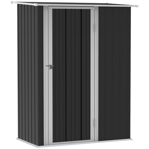 Rootz Garden Storage Shed - Garden Shed - Garden Metal Storage Shed - Tool Shed - With Sloped Roof - Lockable Door - Grey - 142 x 84 x 189 cm