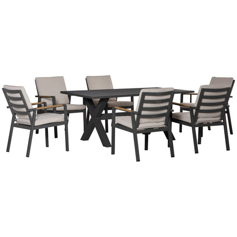 Rootz Garden Set - Patio Set - Of 6 Chairs And 1 Table - Aluminium/Plastic - Grey