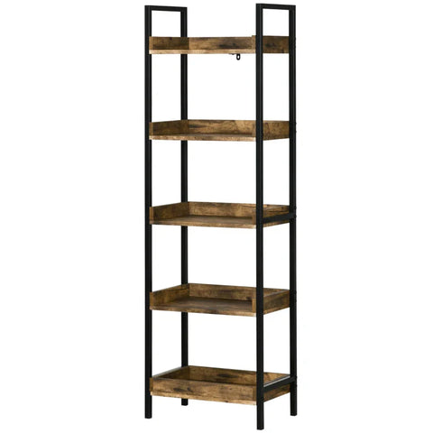 Rootz Storage Rack - Industrial Design Ladder Rack - Standing Shelf - With Large Storage Space - 5 Shelves - Brown/Black - 48 cm x 30 cm x 155 cm