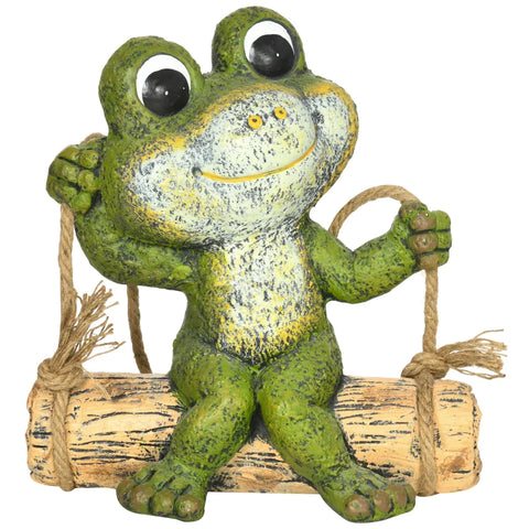 Rootz Little Frog - Garden Ornament - Garden Decoration - Weather Resistant With Solar Light - Magnesium Oxide - Green + Brown - 34cm x 20.5cm x 37cm