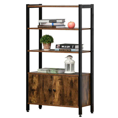 Rootz Bookcase - Cabinet - Office Shelf - Rustic Brown - 70L x 30D x 120Hcm
