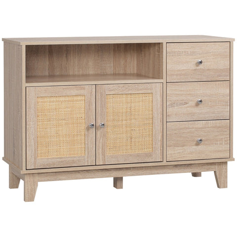 Rootz Sideboard mit Wiener Geflecht – Küchenschrank – 1 Schrank – 3 Schubladen – Natur – 110 cm x 40 cm x 76 cm