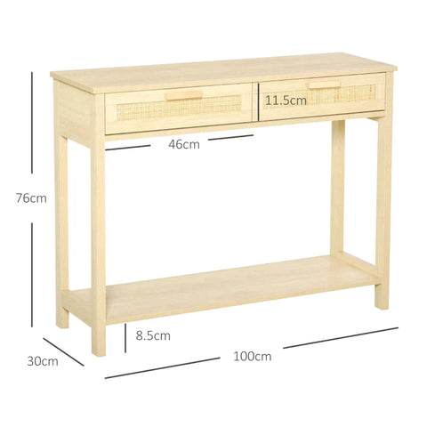 Rootz Console Tafel - Bijzettafel - Slaapkamer Console Tafel - 2 Laden - Dressoir Ingang - 100 x 30 x 76 cm