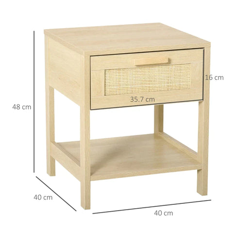 Rootz Bedside Table - Bedside Table - Bedside Table - Side Table - Drawer Storage Shelf - Natural - 40 x 40 x 48 cm