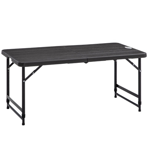 Rootz Outdoor Table - Garden Table - For 4 People - Foldable - Height Adjustable - Wood Look - Grey + Black - 118 x 60 x 74 cm