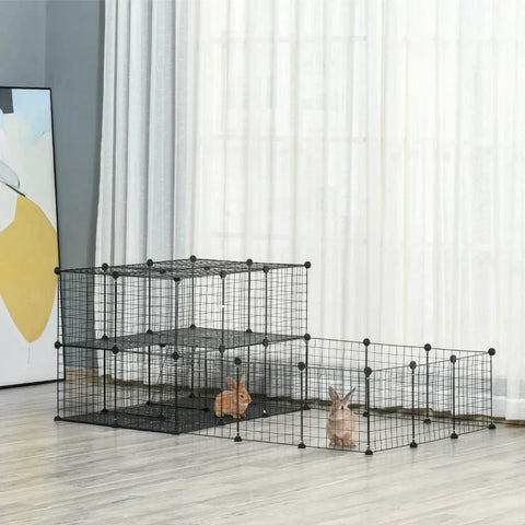 Rootz Knaagdierkooi - Buitenverblijf - Knaagdierenkooi met 2 verdiepingen met Deur en Ladder - Chinchilla - Konijnen - Cavia's - Metalen Rooster - Zwart - 175 x 105 x 70 cm