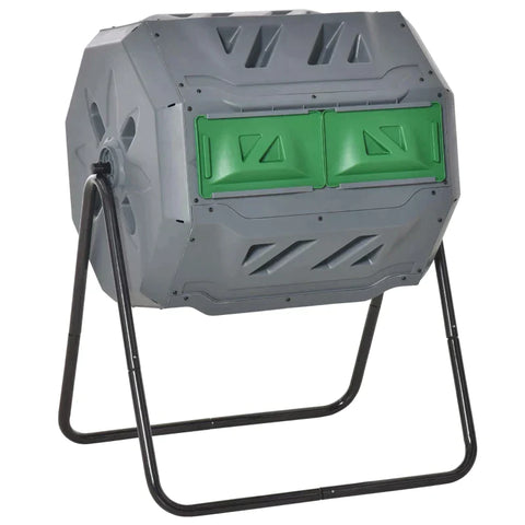 Rootz 2 Bin Compost Bin - 160L Capaciteit - Roterende Compost Bin - Grijs + Groen + Zwart - 71cm x 65cm x 96cm