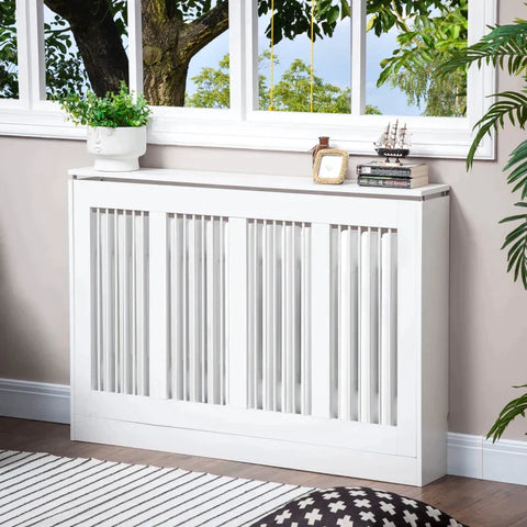 Rootz Radiatorhoes - Verwarmingshoes - Radiatorhoes - Voor Slaapkamer Woonkamer - MDF/Staal - Wit - 120 x 18 x 84 cm