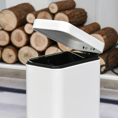 Rootz Rectangular Compact - Bin Steel - Quiet-close Lid - W/ Pedal Lid Rubbish - Trash Can Home - Office Bedroom - Bathroom Living Room - Garbage - White - 29.2L x 14W x 32H cm