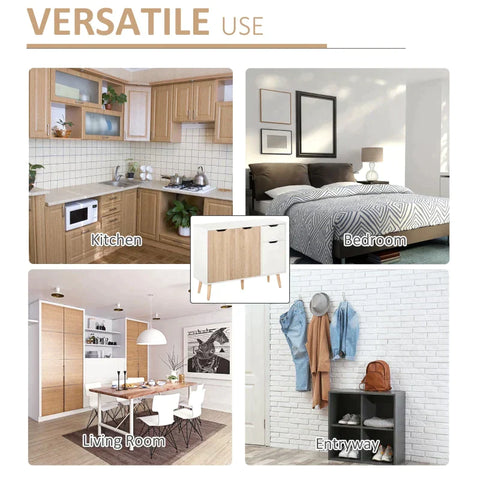 Rootz Sideboard - Sideboard With Cabinet And Drawers - Chest Of Drawers - Bedside Table - Side Cabinet In Scandinavian Design - Bedroom - Living Room - Home - Office - White And Natural - 90 x 30 x 72 cm