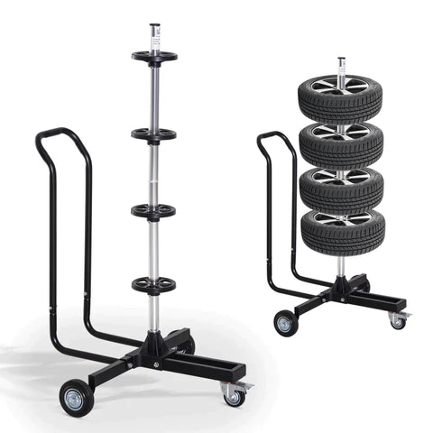 Rootz Rim Tree Trolley - Bandenwagen - Velgen Bandenstandaard - 4 Banden - Metaal + Kunststof - Zwart - 225 mm