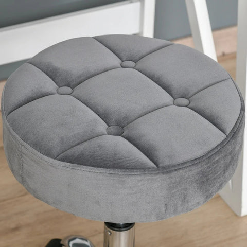 Rootz Salon Chair - Salon Chair With Wheels - Swivel Stool - Height-adjustable - Salon Stool - Velvet Touch - Grey - 35 x 35 x 49-61 cm