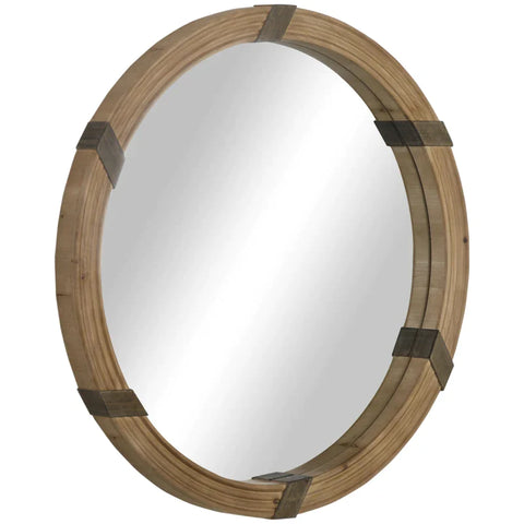 Rootz Wall Mirror - Mirror In Boho Style With Wooden Frame - MDF - Mirror Glass - Natural - 78 cm x 78 cm x 5 cm
