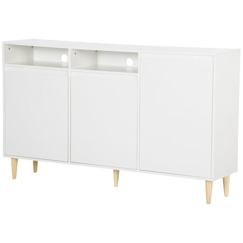 Rootz Sideboard - 3 Cupboards 2 Shelves Incl. Cable - Routing Holes - Wood-based Material - Pine Wood - White - 150 cm × 35 cm × 90 cm