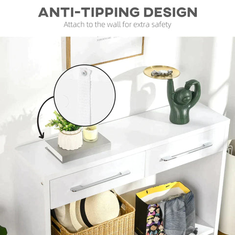 Rootz Console Table - Side Table with Bottom Shelf and Storage Drawers - Narrow Sofa Table - Hallway Table for Living Room - Entryway - White - 101.6 x 28 x 76.2 cm